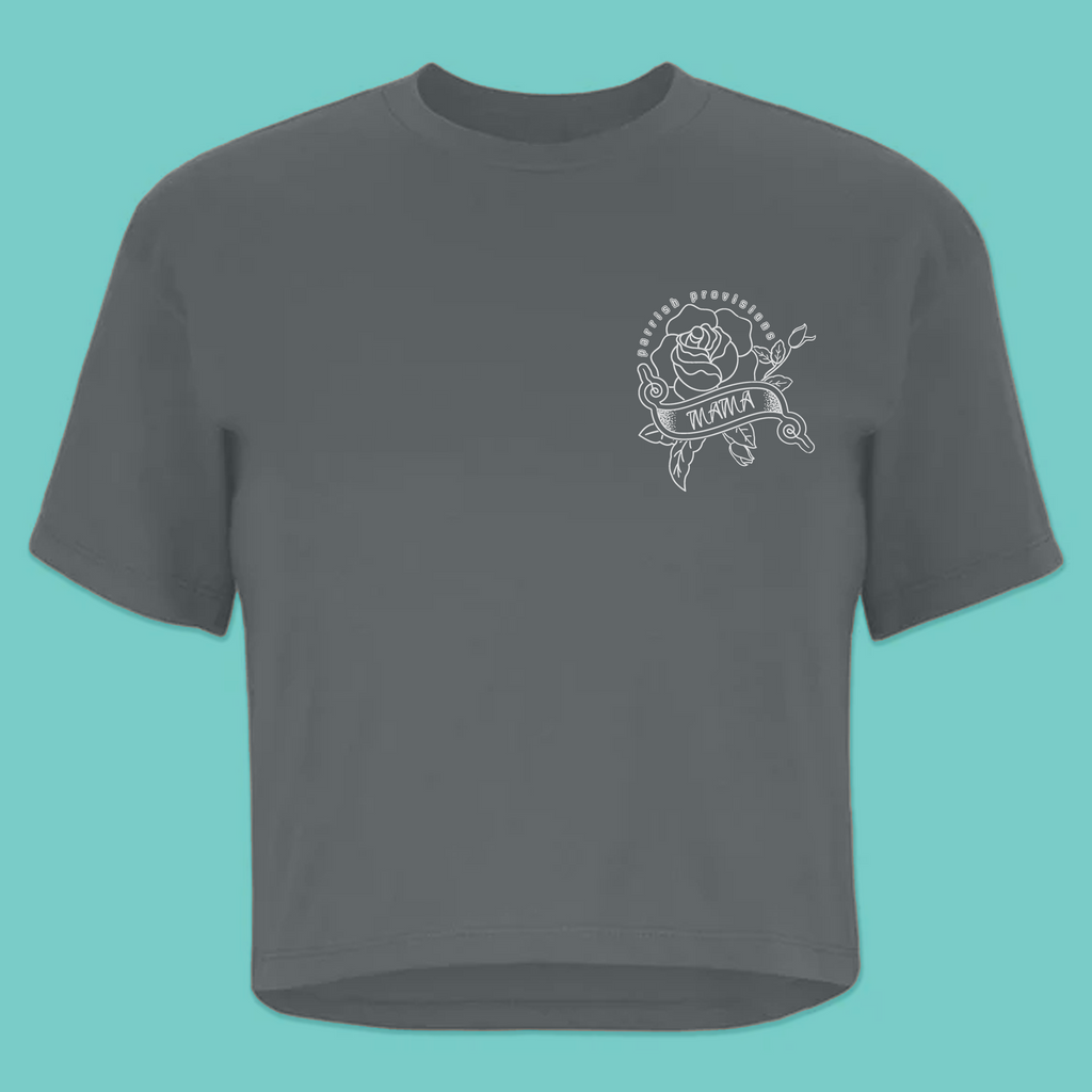 Mama Rose Crop Tee – Dark Grey